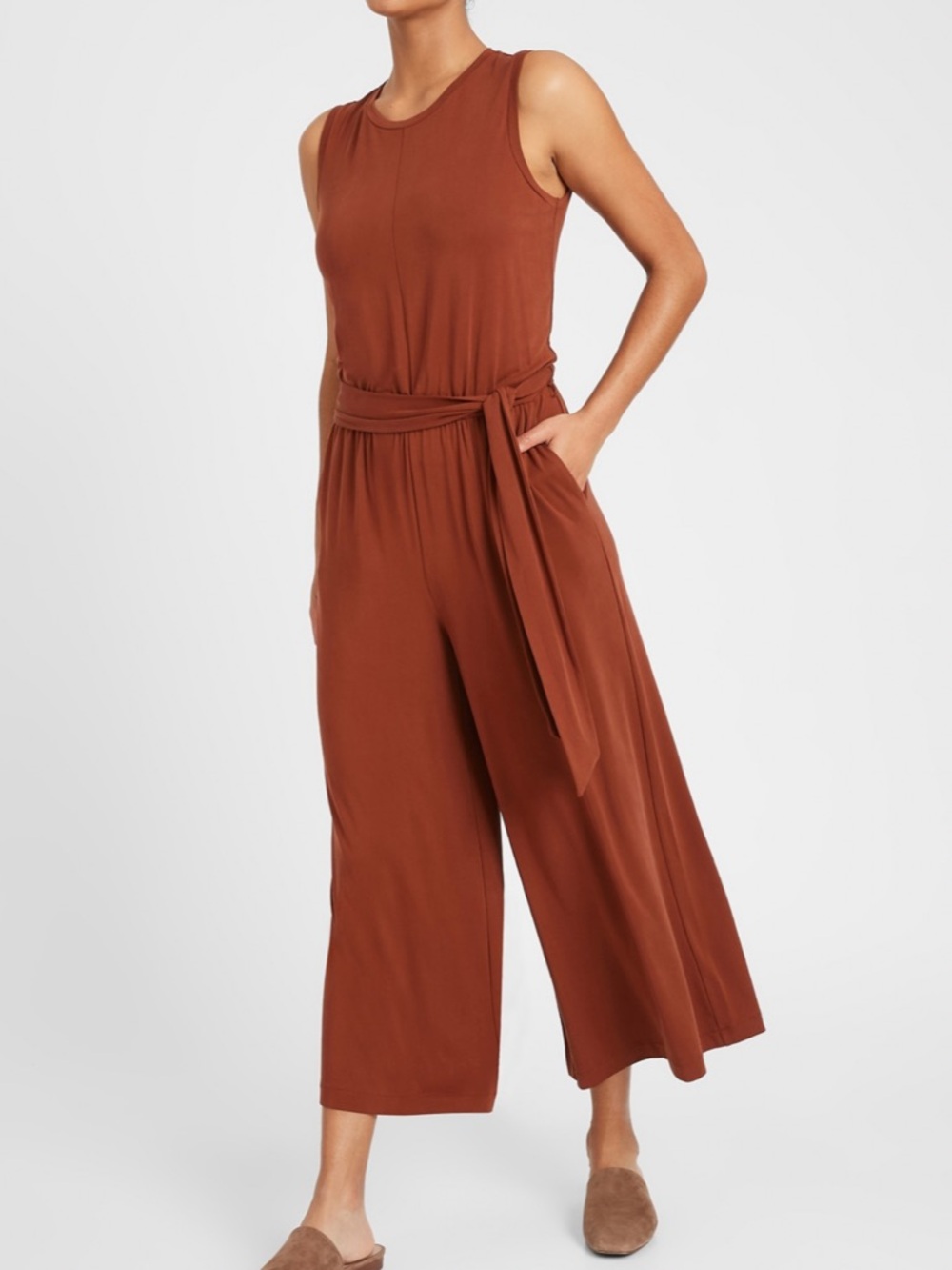Banana Republic Rust Sleeveless Wide-Leg Jumpsuit with Self Tie